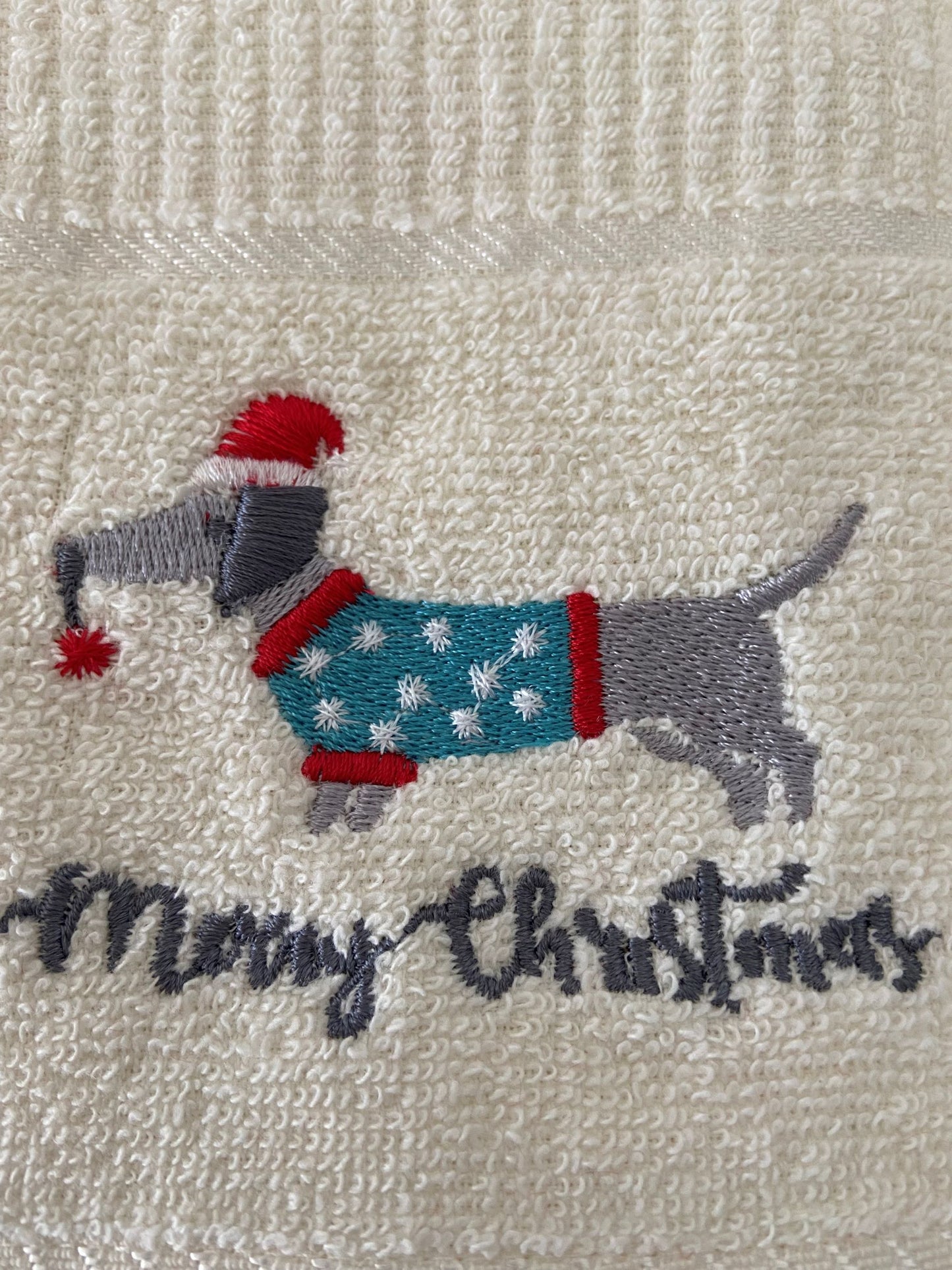 Christmas Dachshunds Kitchen Towel in Cream