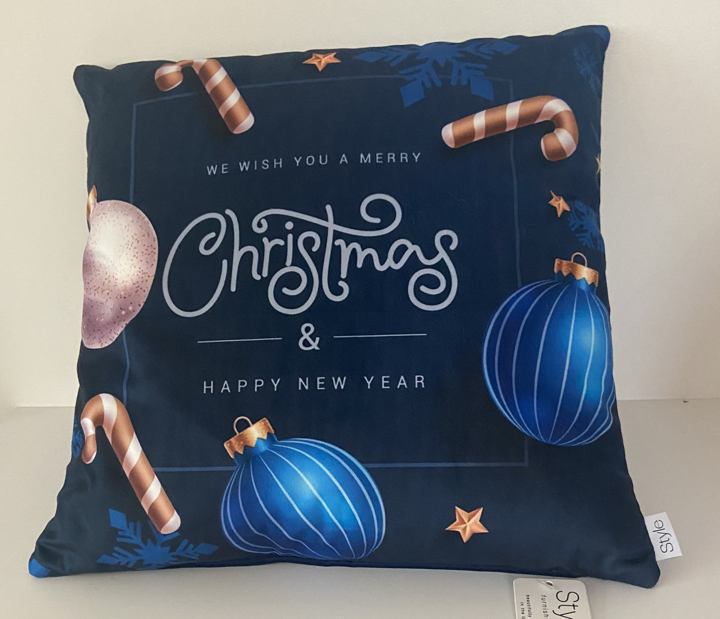 We Wish You A Merry Christmas & Happy New Year Cushion Cover Navy