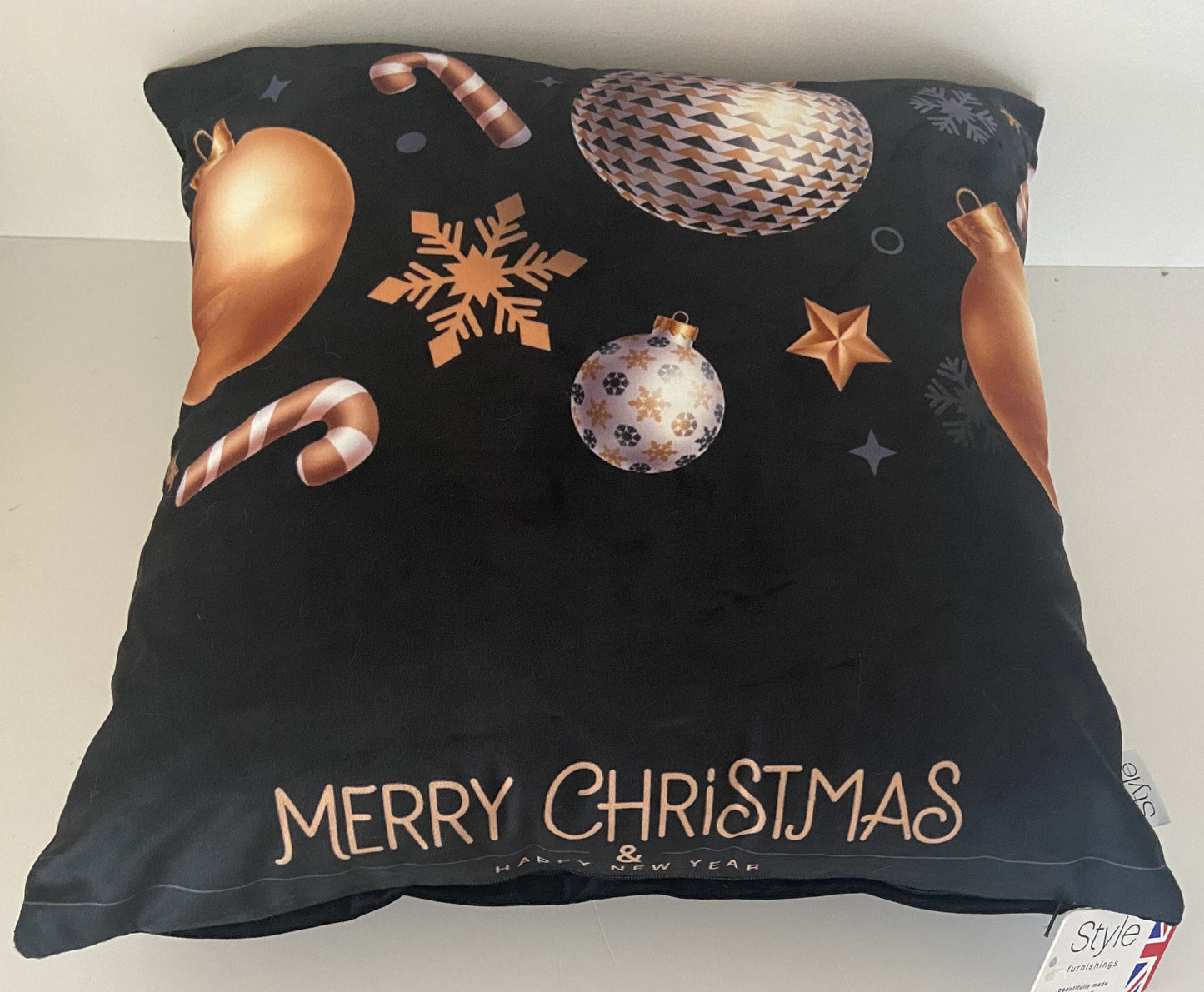 Merry Christmas & Happy New Year Cushion Cover Black