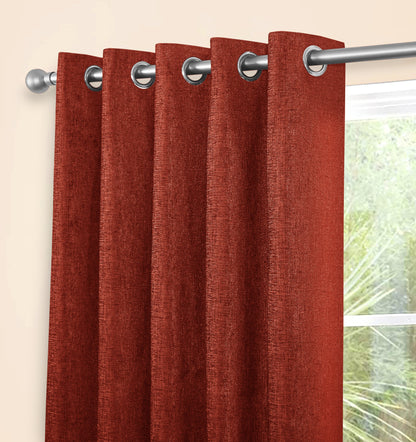 Chenille Look Thermal Lined Eyelet Curtains Terracotta