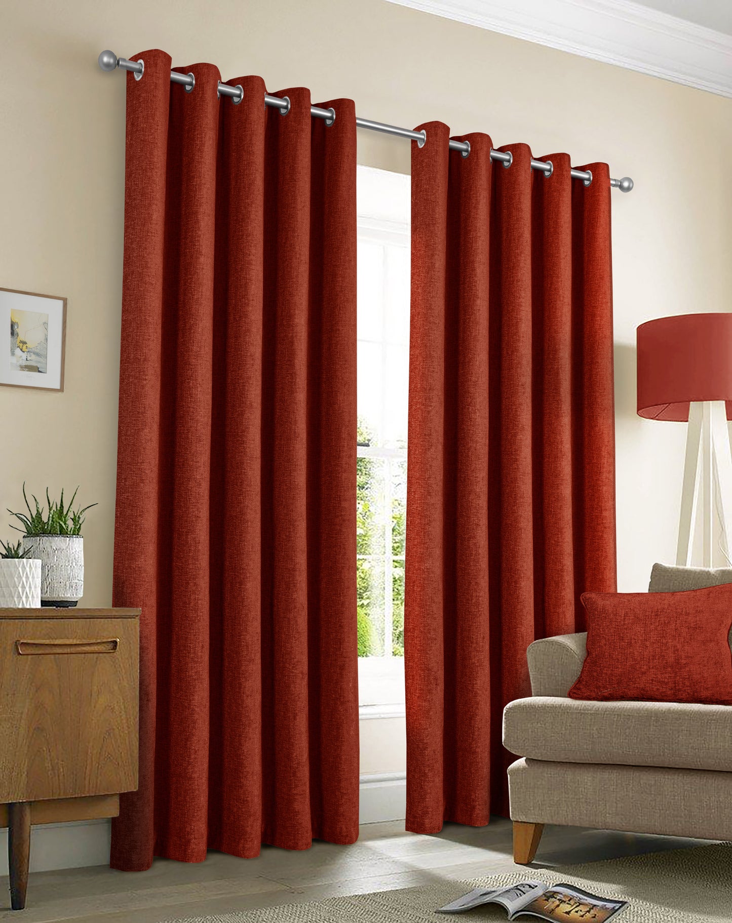 Chenille Look Thermal Lined Eyelet Curtains Terracotta