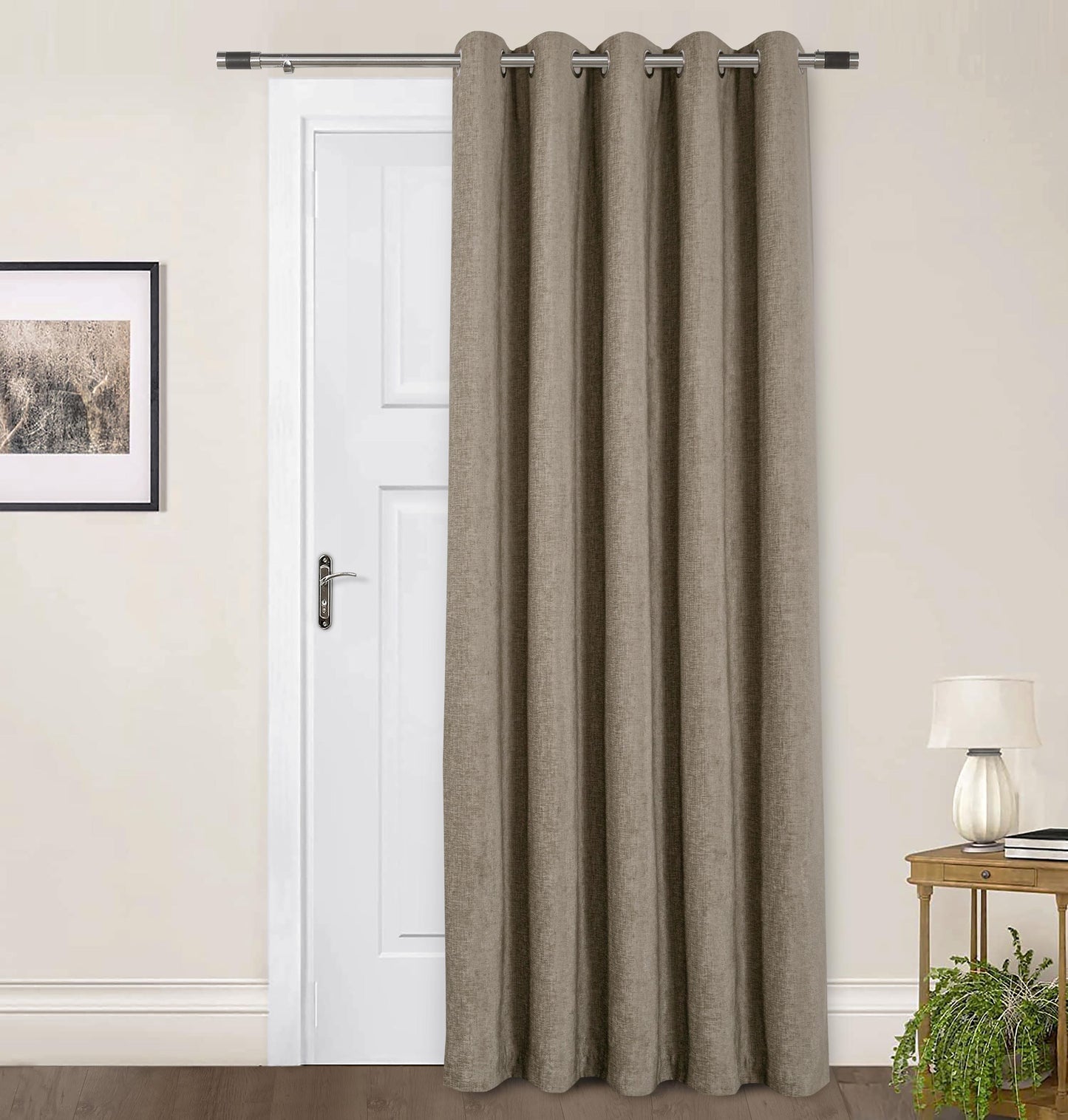 Chenille Look Thermal Lined Eyelet Curtains Earth Beige