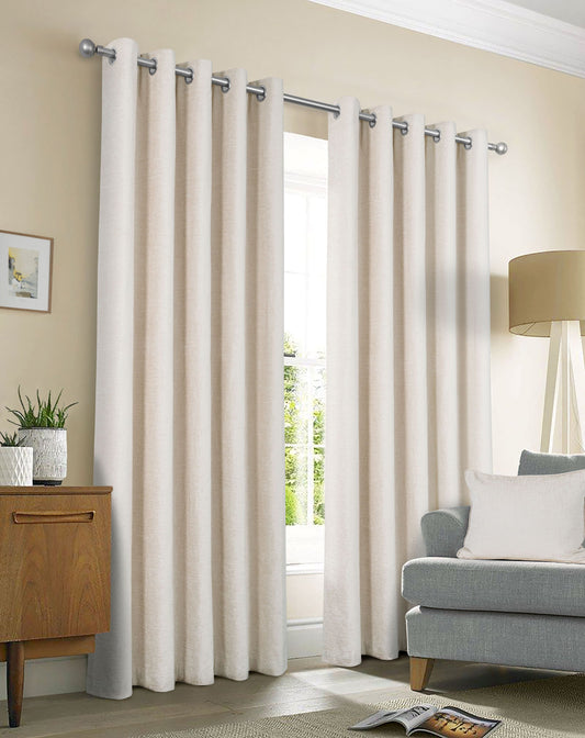 Chenille Look Thermal Lined Eyelet Curtains Natural Cream