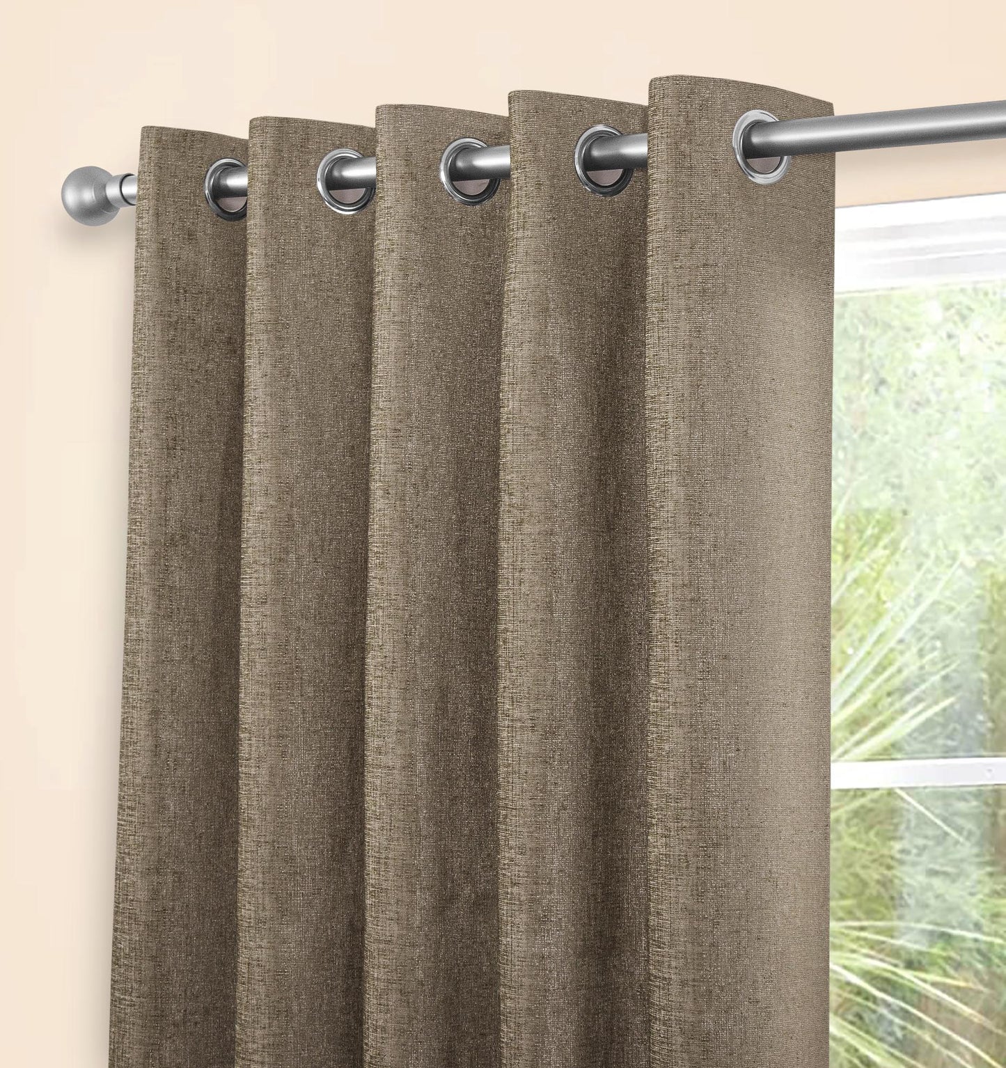 Chenille Look Thermal Lined Eyelet Curtains Earth Beige