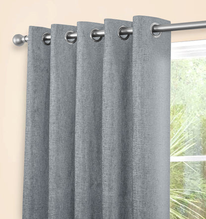 Chenille Look Thermal Lined Eyelet Curtains Nickel Grey