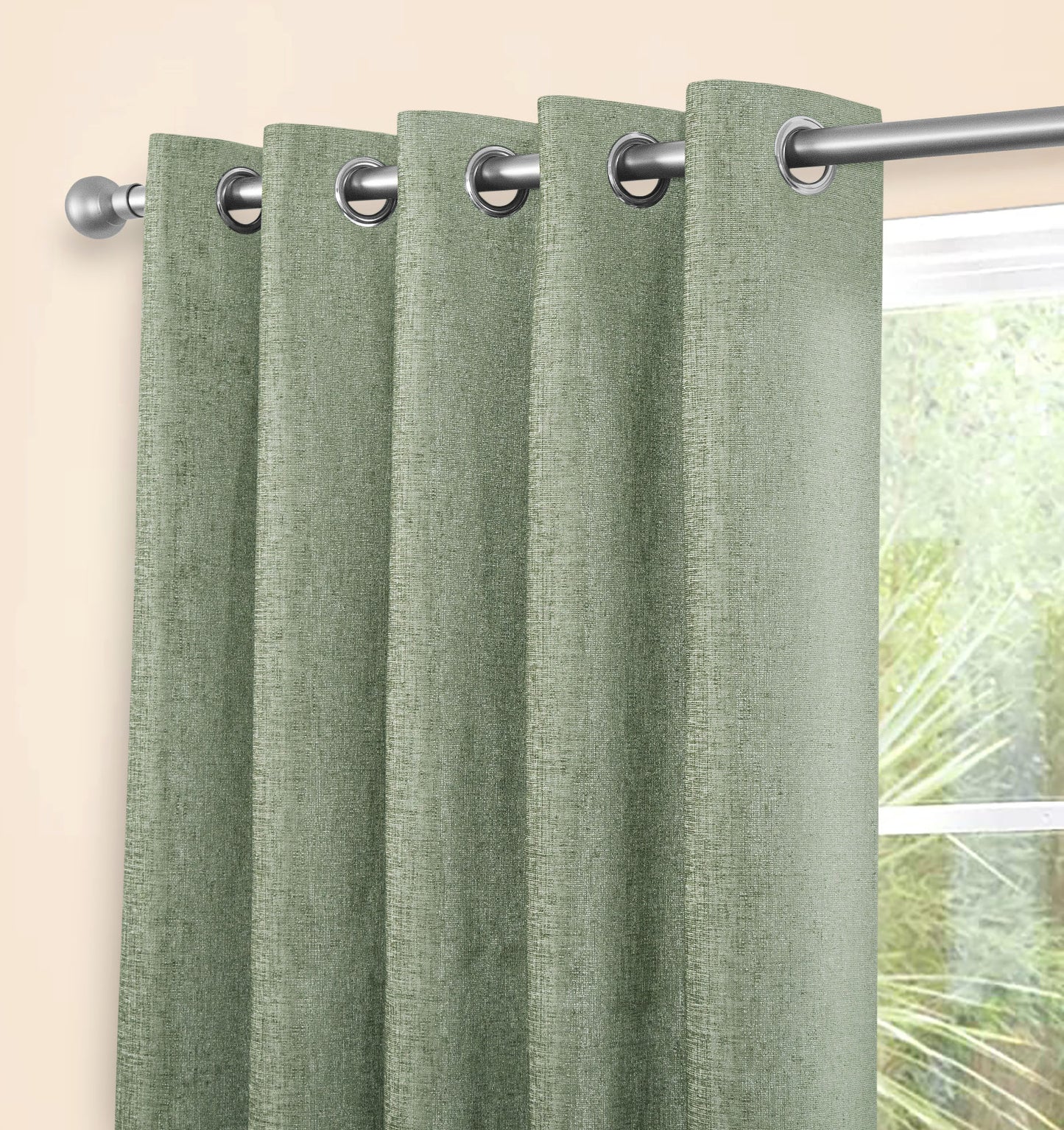 Chenille Look Thermal Lined Eyelet Curtains Sage Green