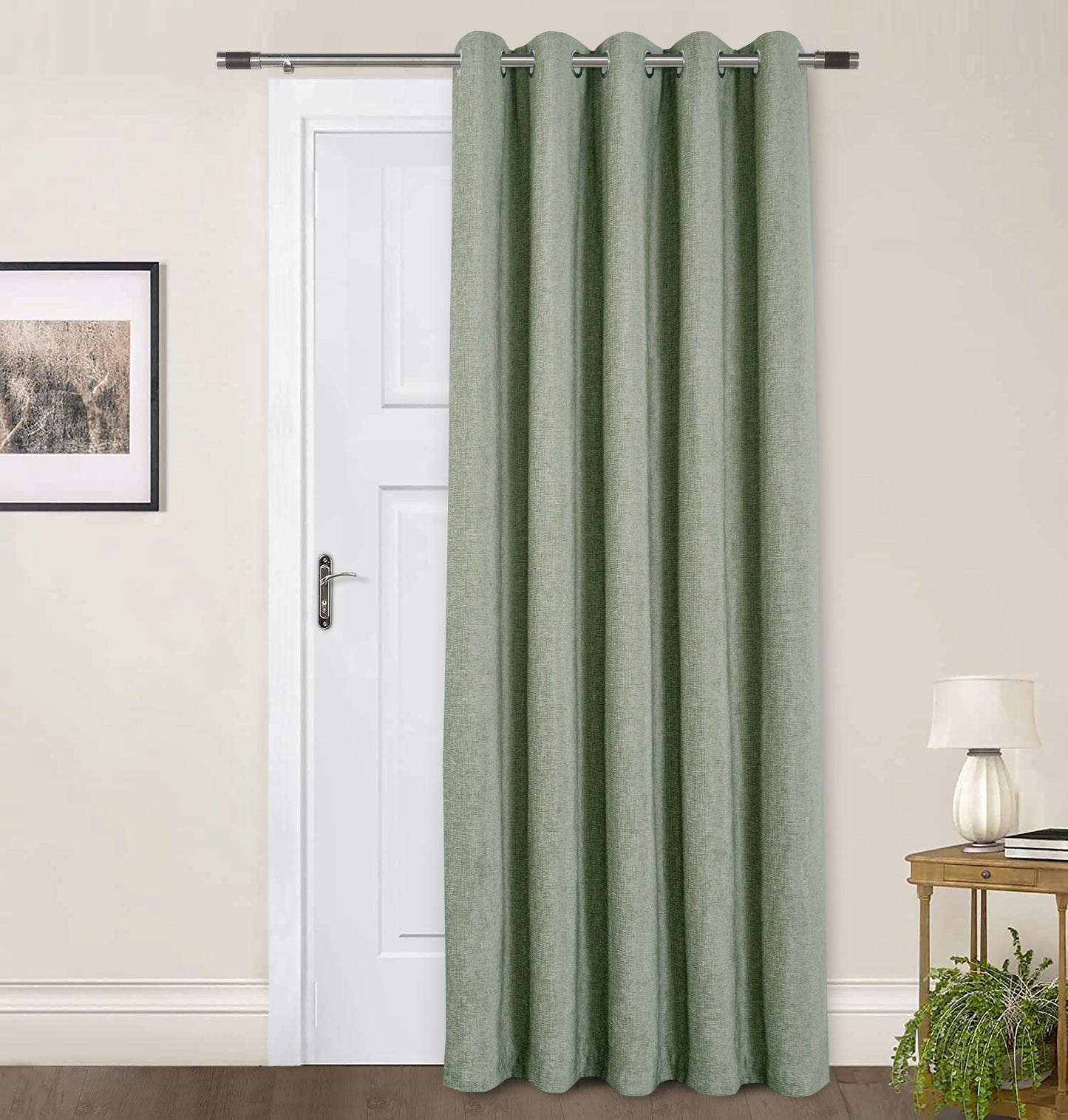 Chenille Look Thermal Lined Eyelet Curtains Sage Green