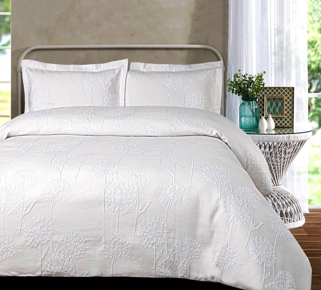 100% Cotton Jacquard Arley Floral  Duvet Cover in Ivory