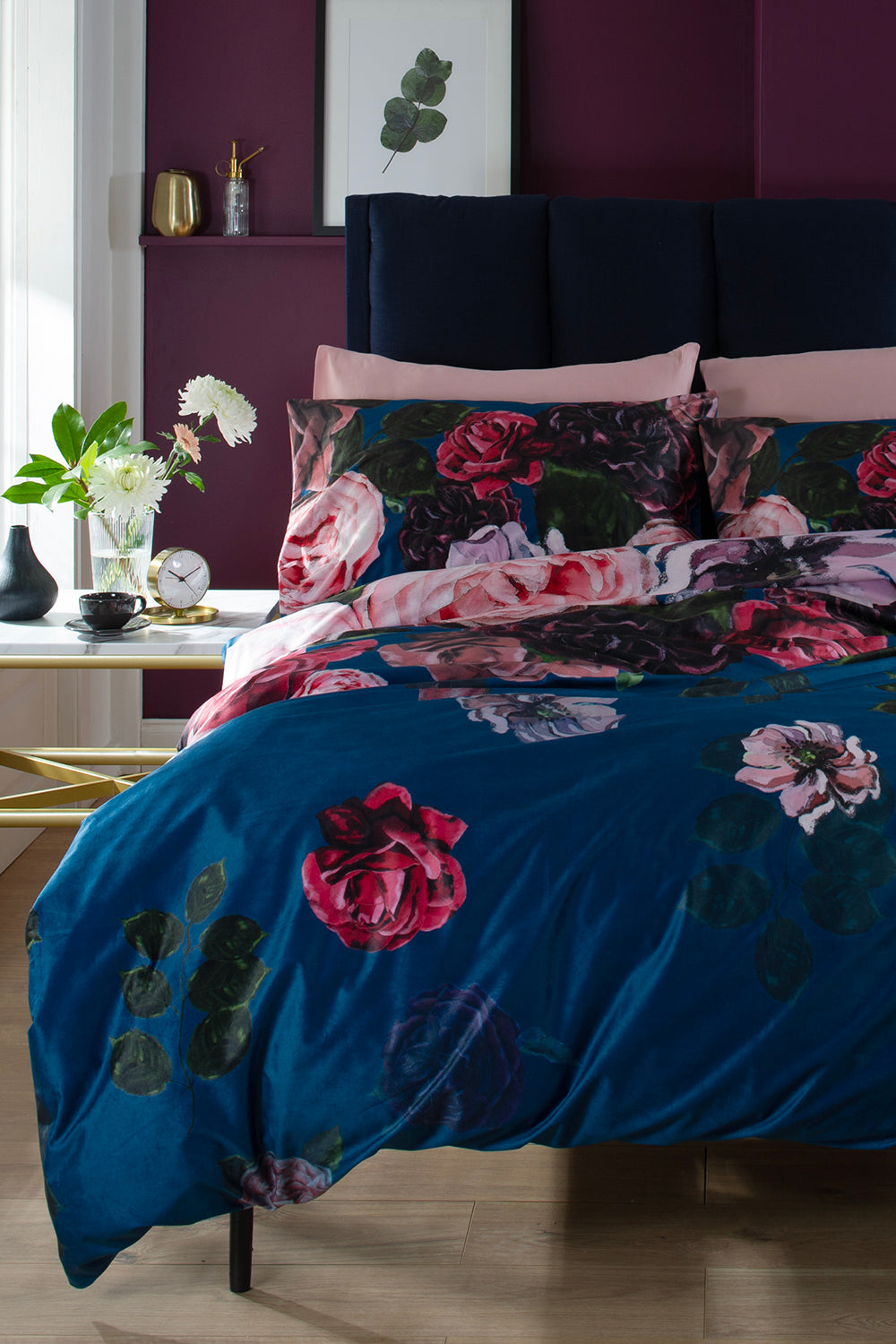 Bold Peony Velvet Duvet Cover Set Blue