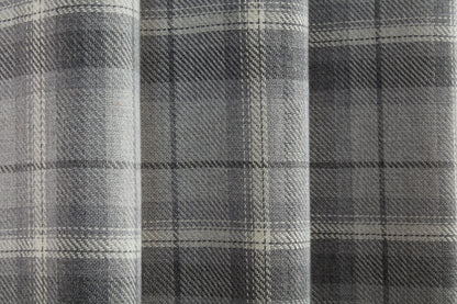 Woven Check Design Pair Eyelet Curtains in Grey