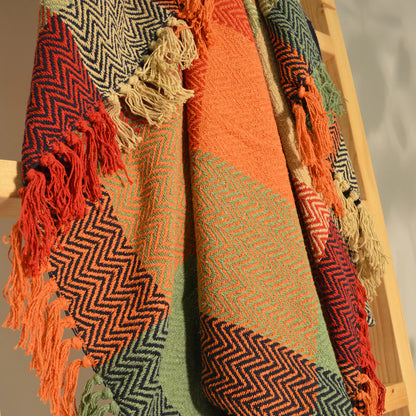 Herringbone Throw in Multi Color Checks with Tassles