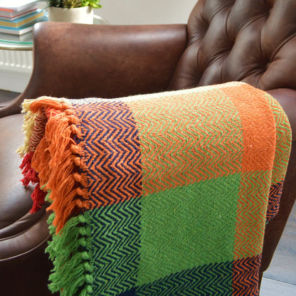 Herringbone Throw in Multi Color Checks with Tassles