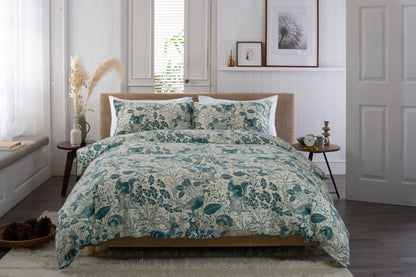 Brushed Cotton Hidden Forest Animals Duvet Set in Teal