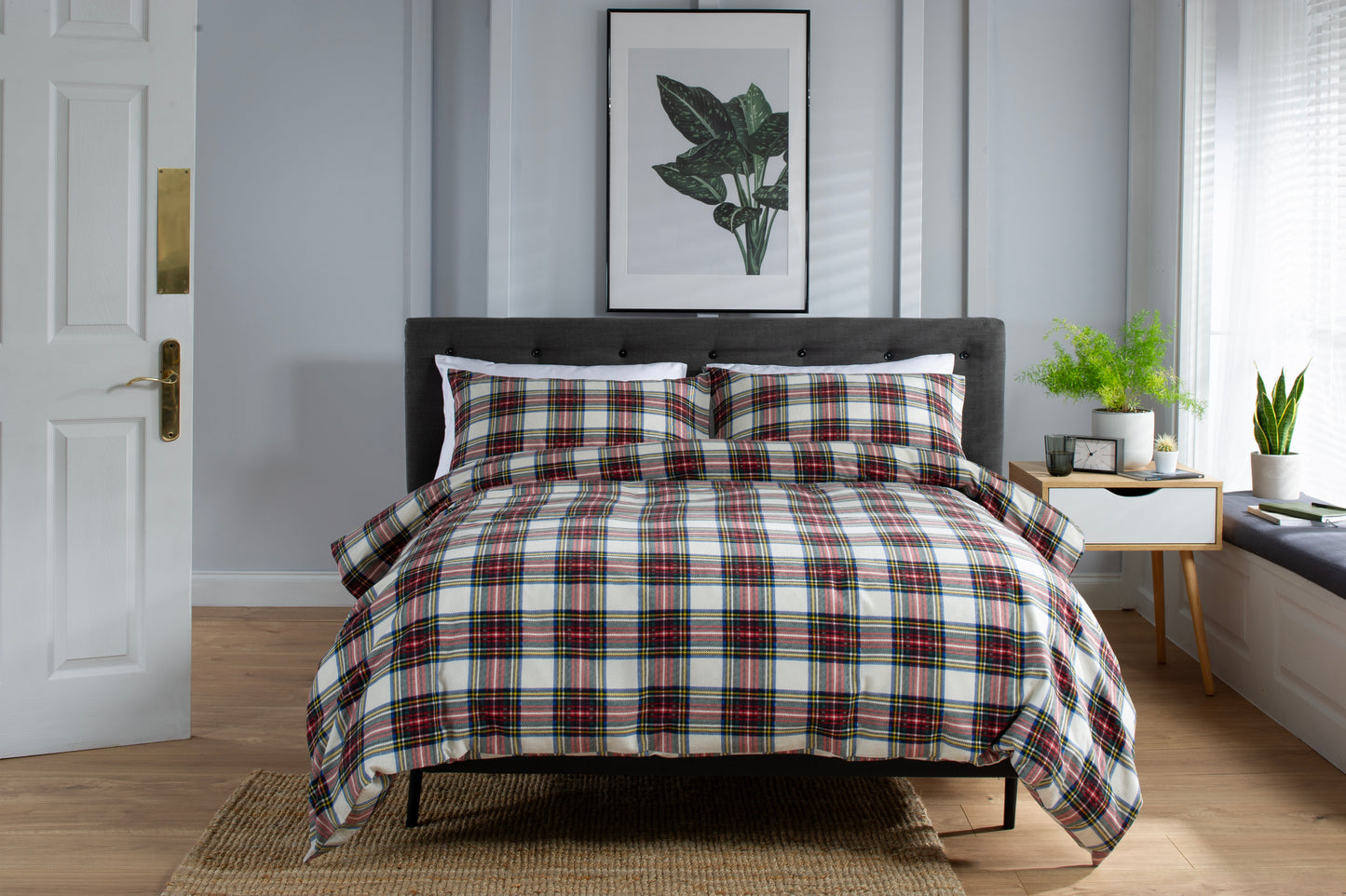 Brushed Cotton Stewart White Check Duvet Set