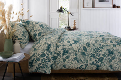 Brushed Cotton Hidden Forest Animals Duvet Set in Teal