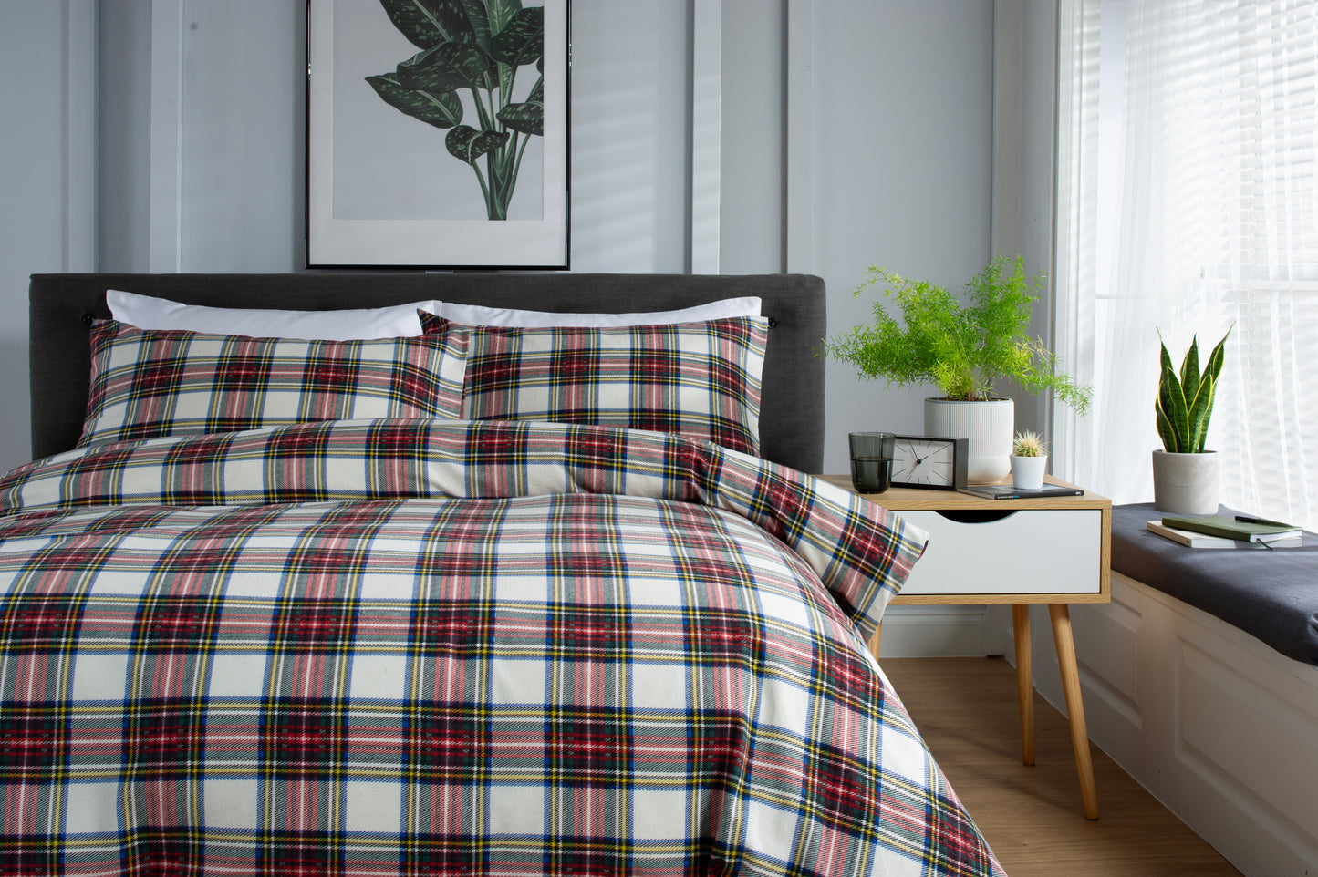 Brushed Cotton Stewart White Check Duvet Set