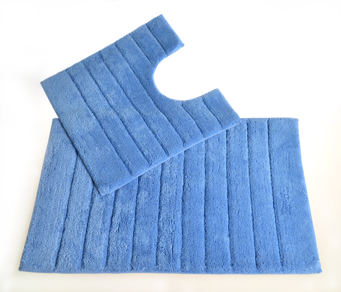 100% Cotton Two Piece Linear Rib Bath and Pedestal Mat in Cornish Blue