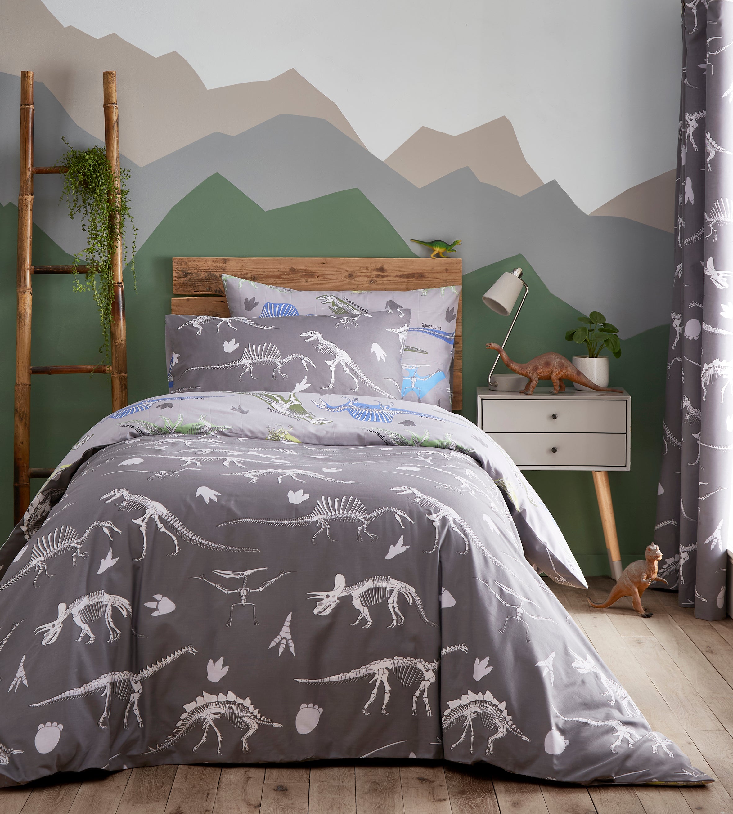 Glow in The Dark Dinosaur Childrens Duvet Set or Curtains Reversible Jansons Direct Linens