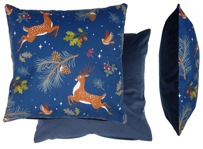 Leaping Reindeer Design Christmas Cushion Cover 45cm