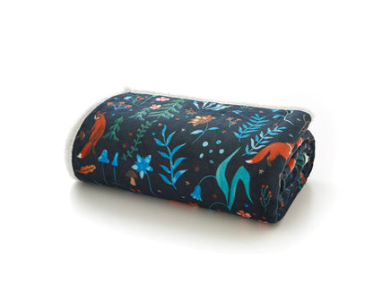 Supersoft Sherpa Reverse Fox & Florals Throw in Navy