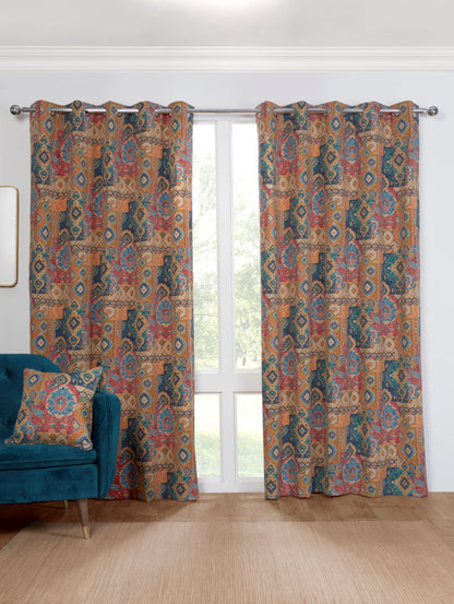 Chalet Patchwork Design Eyelet Curtains