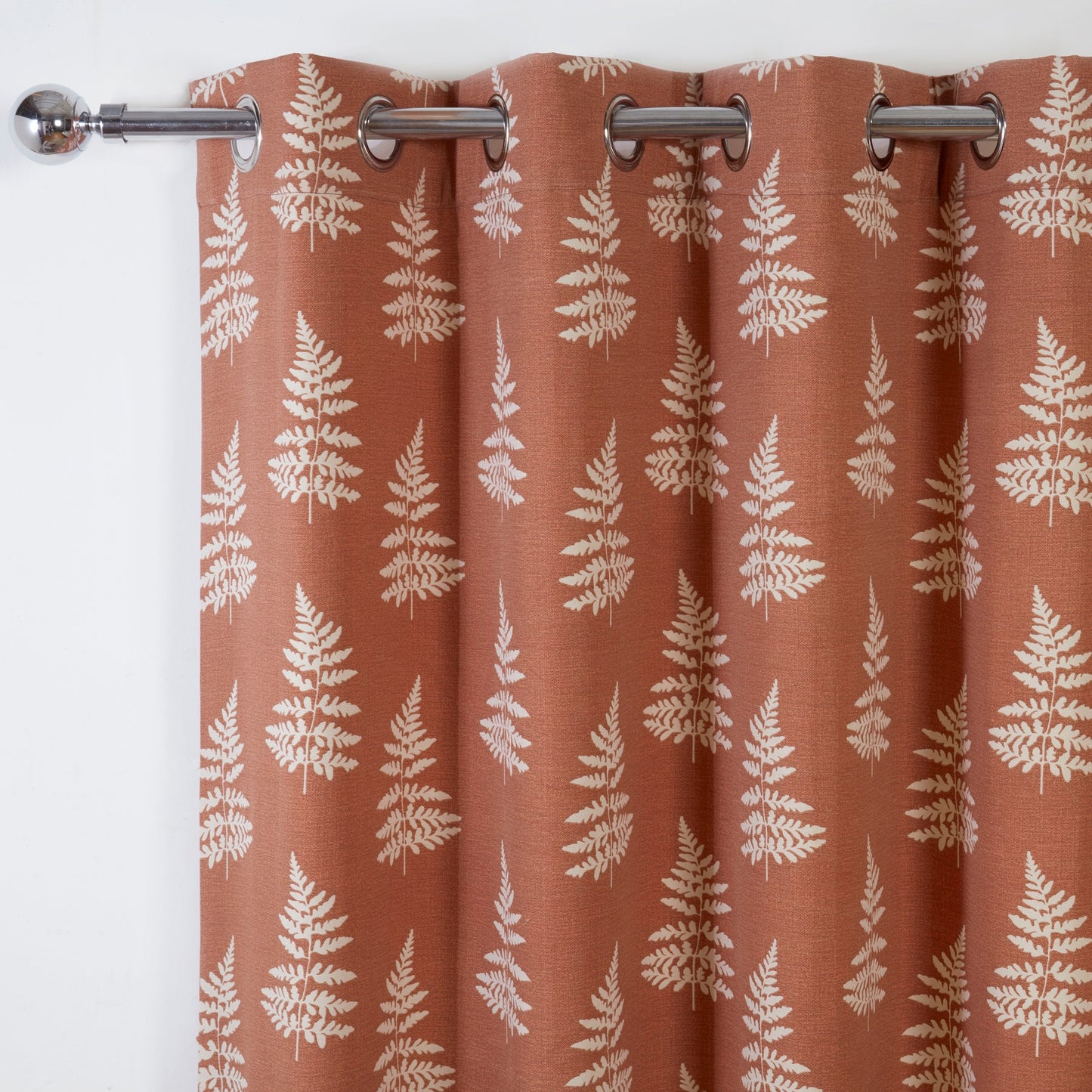 Fern Leaf Print Design Pair Curtains in Terracotta