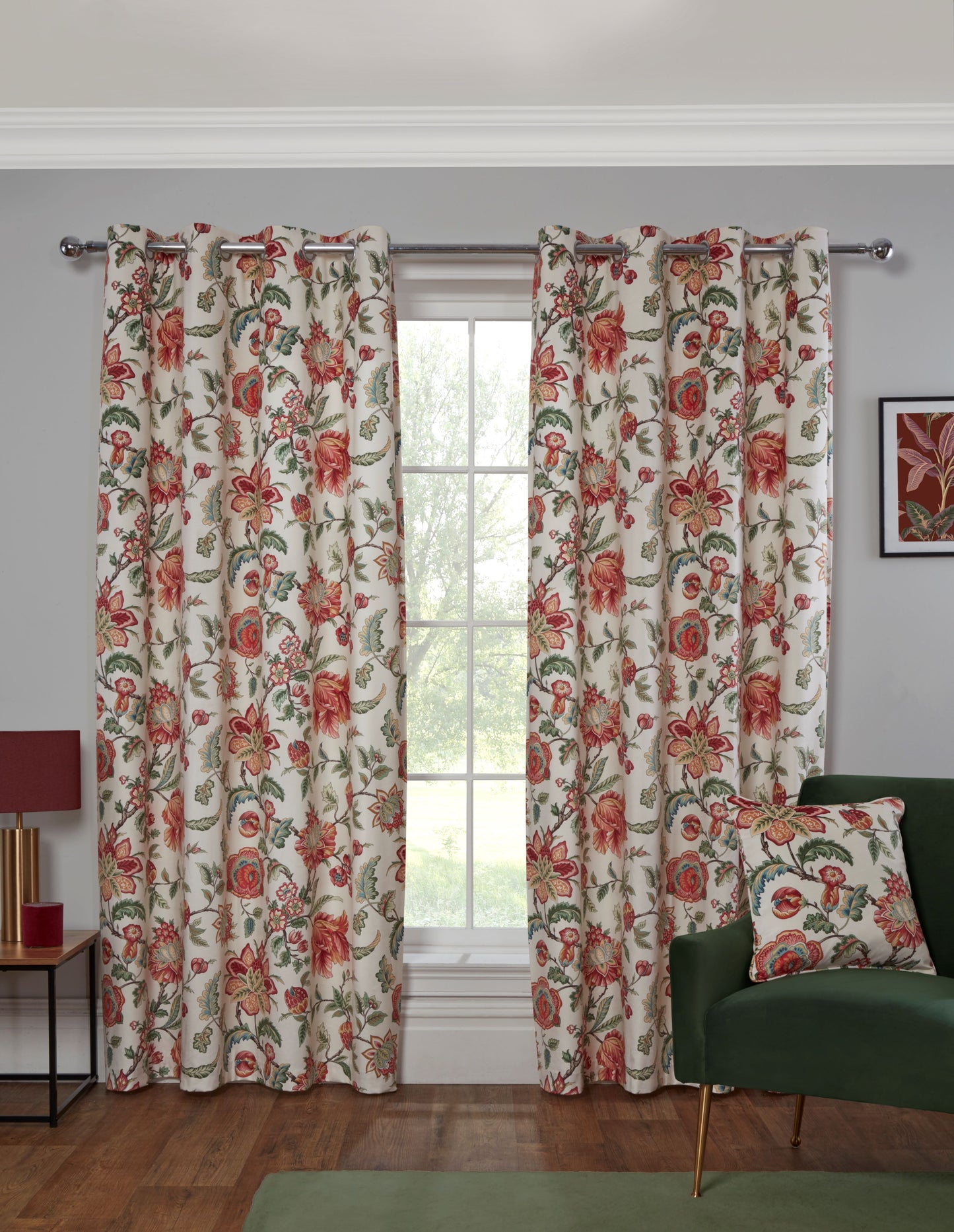 Linden Velvet Feel Floral Design Eyelet Curtains