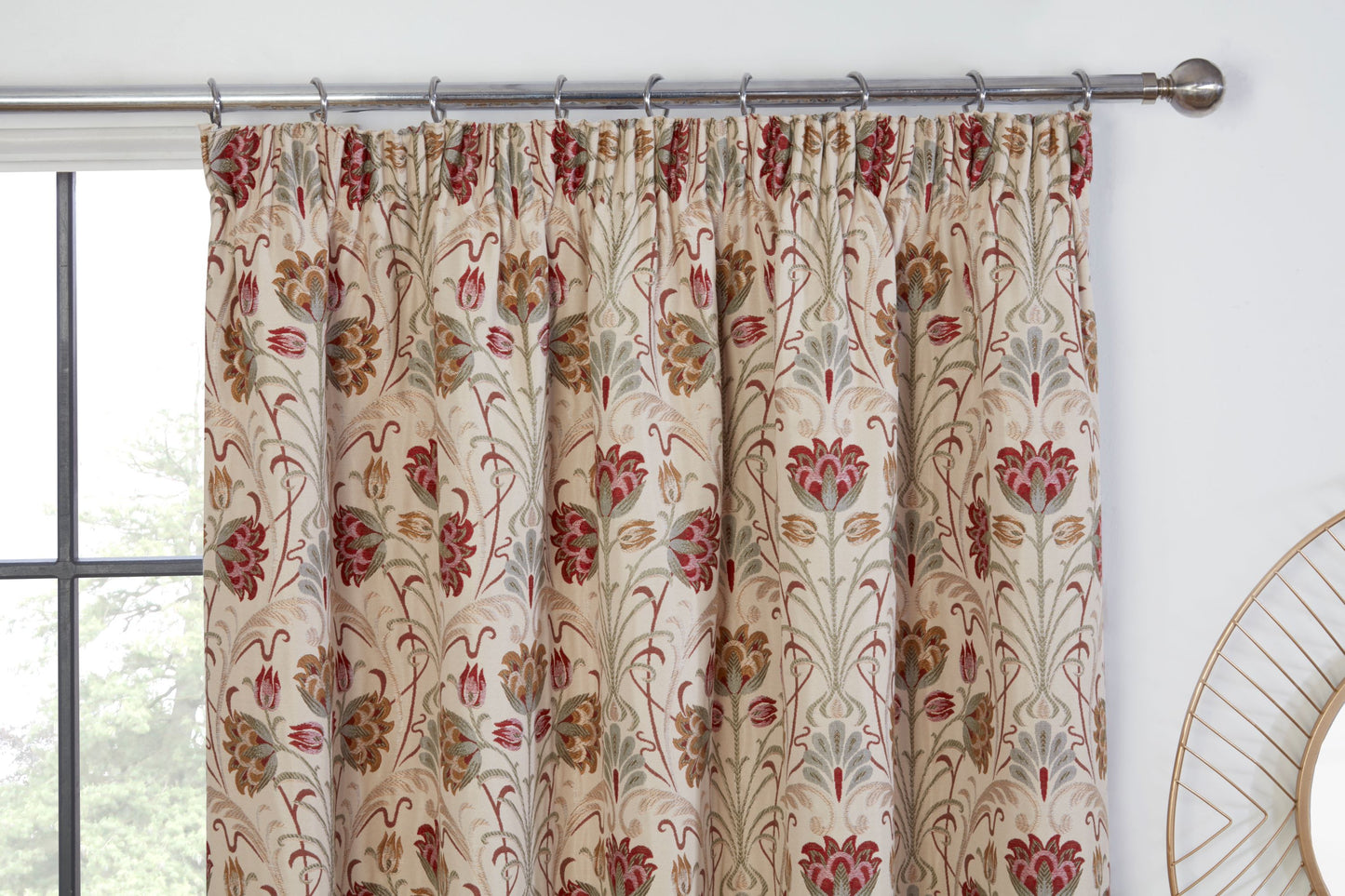 Floral Jacquard Aylesbury Pencil Pleat Curtains Natural