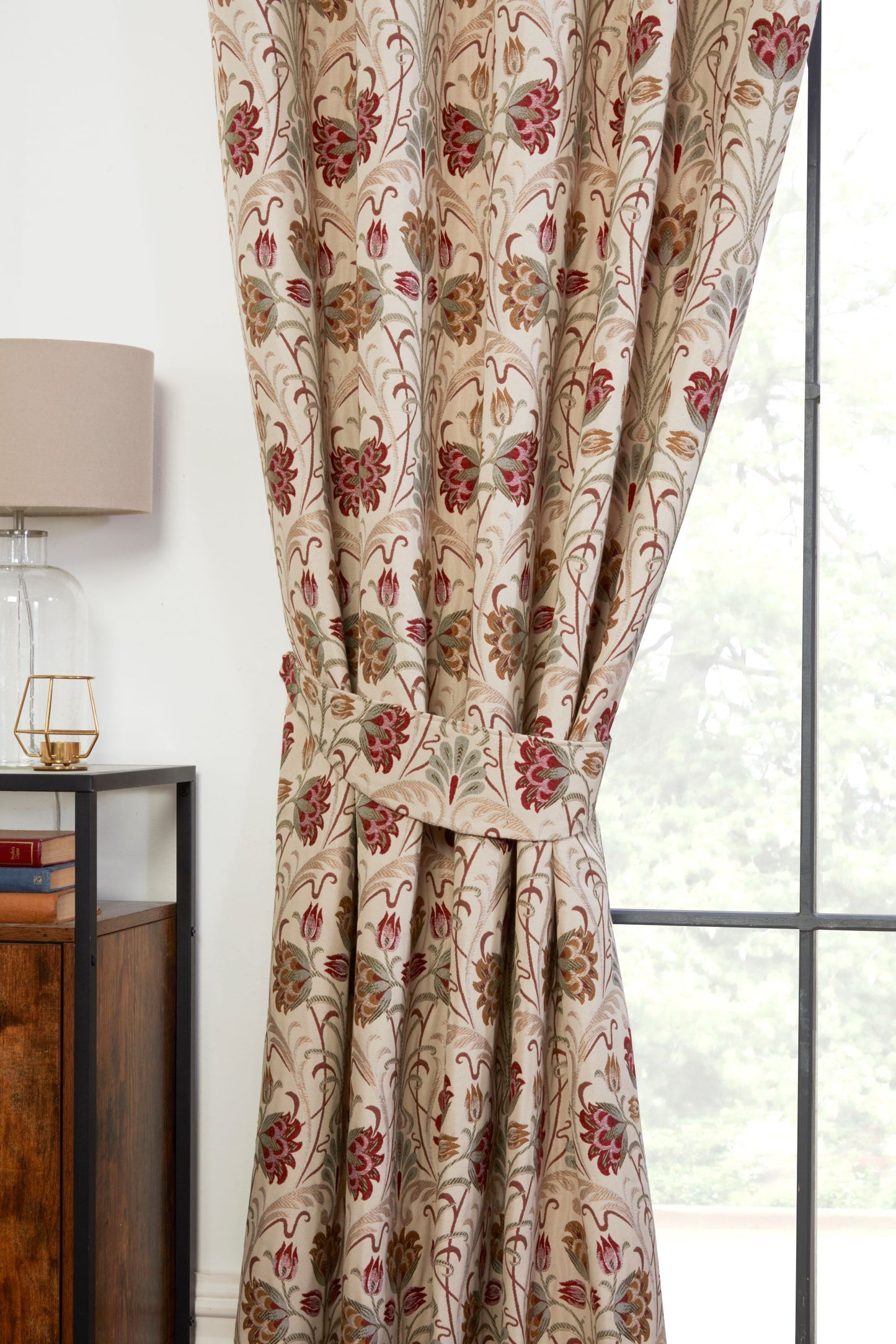 Floral Jacquard Aylesbury Pencil Pleat Curtains Natural