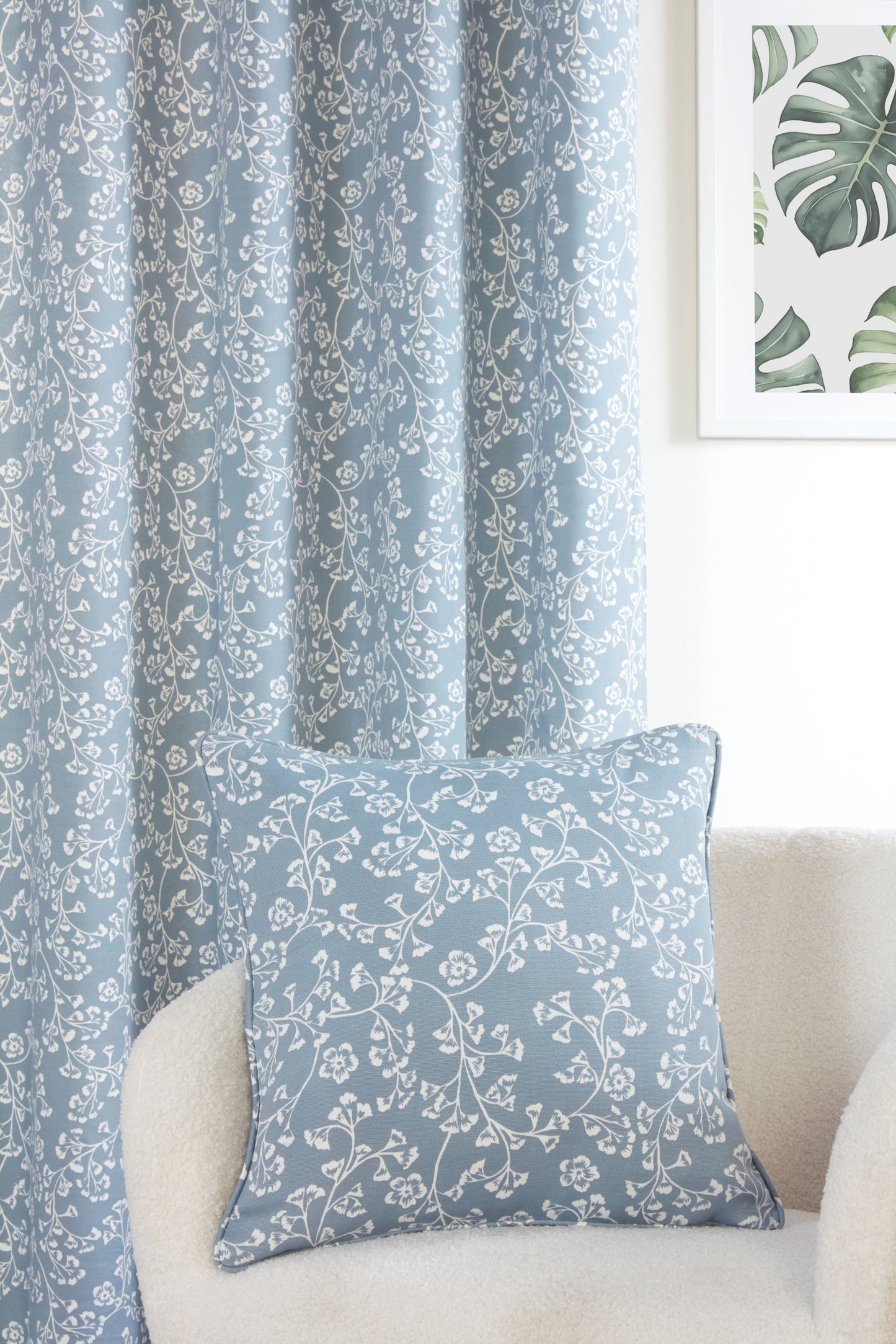 Sade Blue & White Floral Design Bed Linen, Curtains