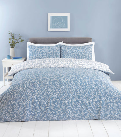 Sade Blue & White Floral Design Bed Linen, Curtains