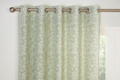 Sade Green & White Floral Design Bed Linen, Curtains