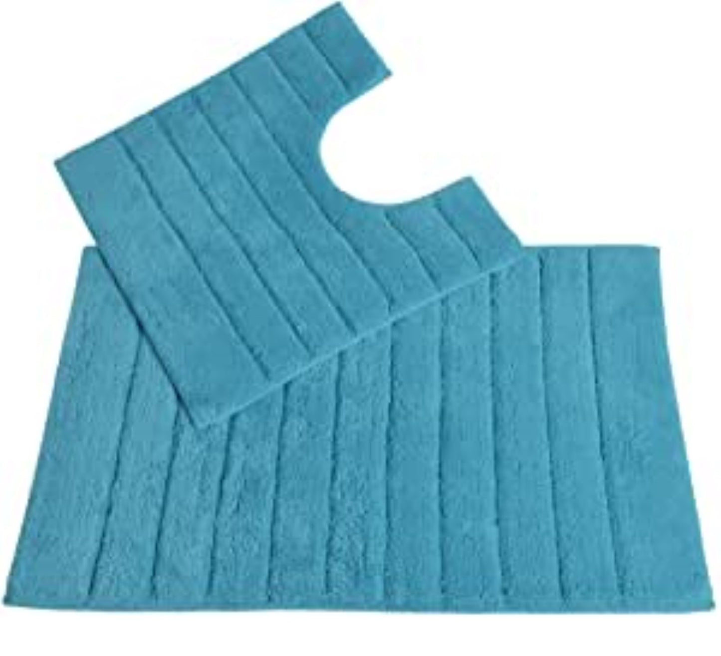 100% Cotton Two Piece Linear Rib Bath and Pedestal Mat in Turquoise