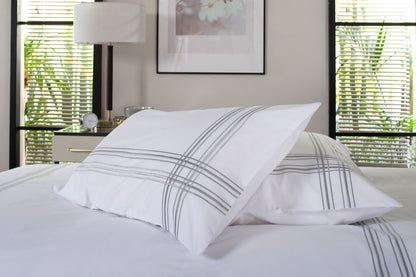 100% Cotton White with Silver Line Detail Duvet Cover Set