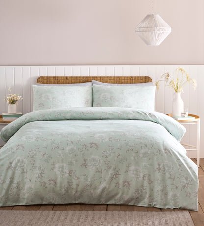 Soft Floral Mia Design Duvet Cover Set in Duck Egg