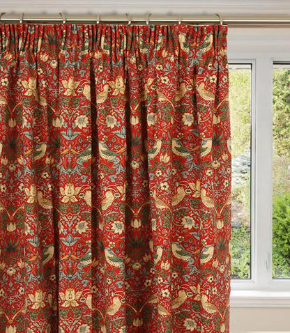 Strawberry Thief Pair Curtains in Crimson by William Morris