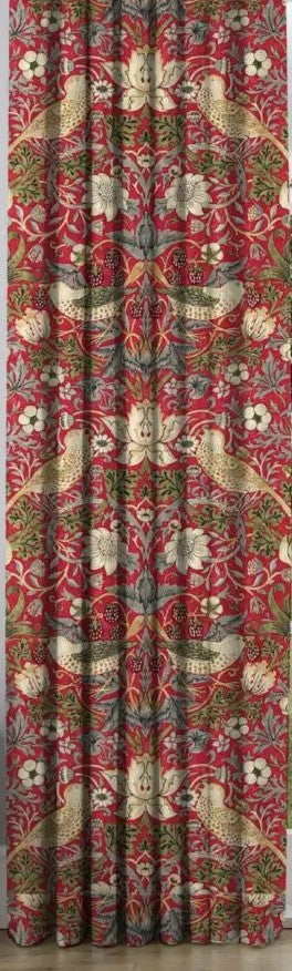 Strawberry Thief Pair Curtains in Crimson by William Morris