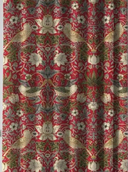 Strawberry Thief Pair Curtains in Crimson by William Morris