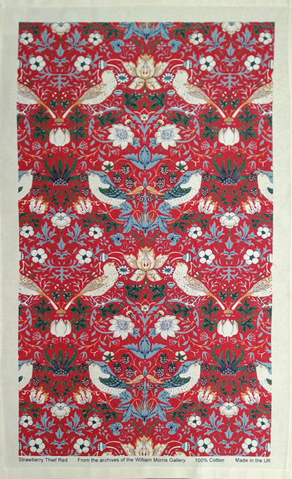 William Morris Strawberry Thief Red Kitchen Linen