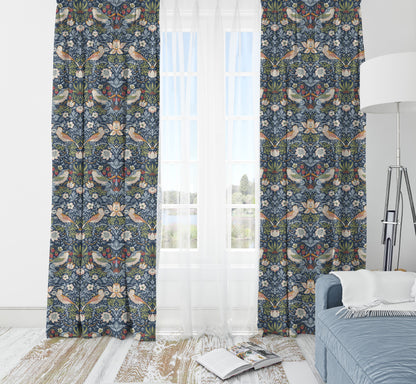 Strawberry Thief Pair Curtains in Indigo by William Morris