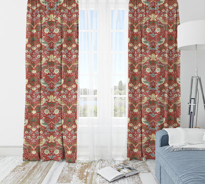 Strawberry Thief Pair Curtains in Crimson by William Morris