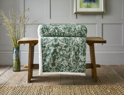 Supersoft Sherpa Reverse Secret Garden Animal Throw in Sage Green