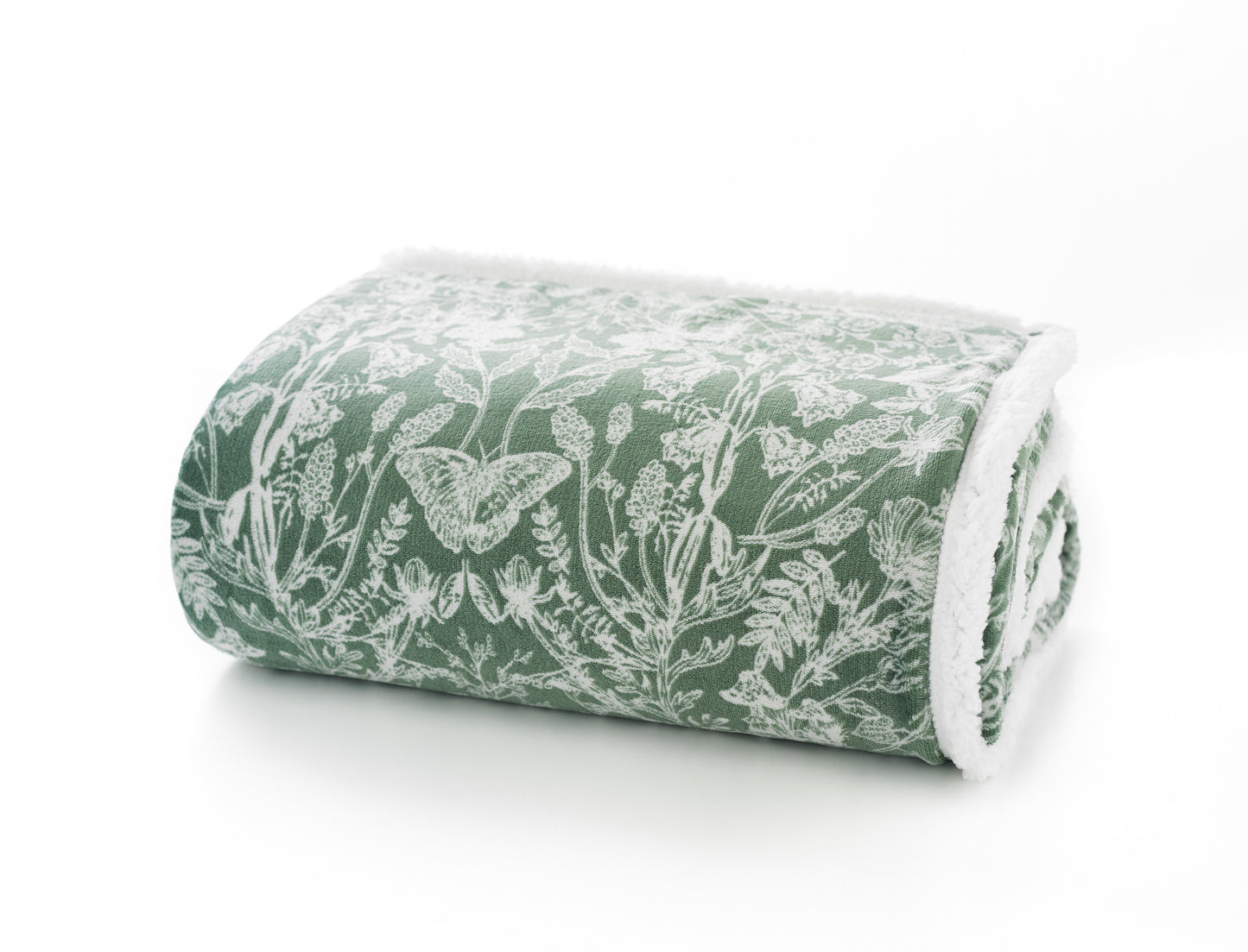 Supersoft Sherpa Reverse Secret Garden Animal Throw in Sage Green