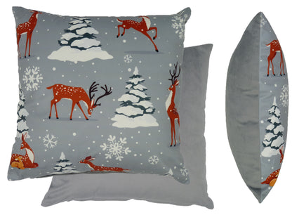 Snowy Reindeer Design Christmas Cushion Cover 45cm