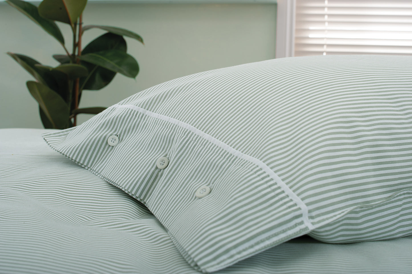 100% Cotton Pinstripe Duvet Cover Set Green & White