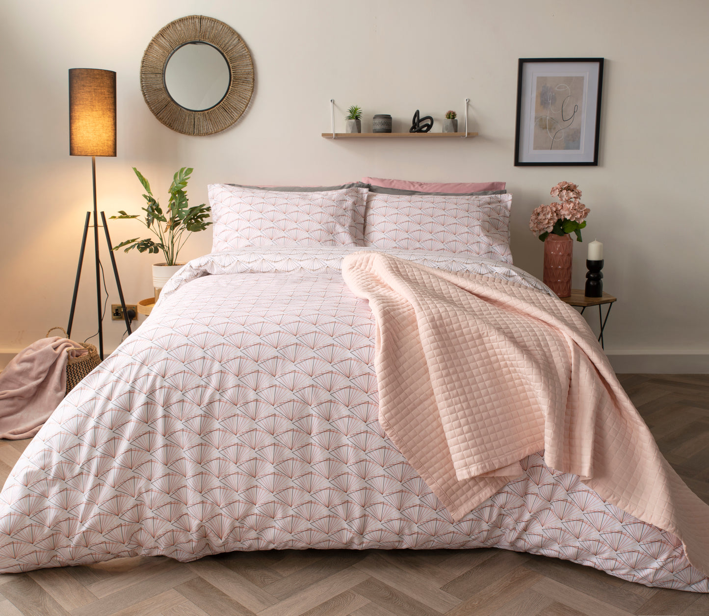 Cotton Rich Tokyo Duvet Cover Set Pink & Natural Reversible