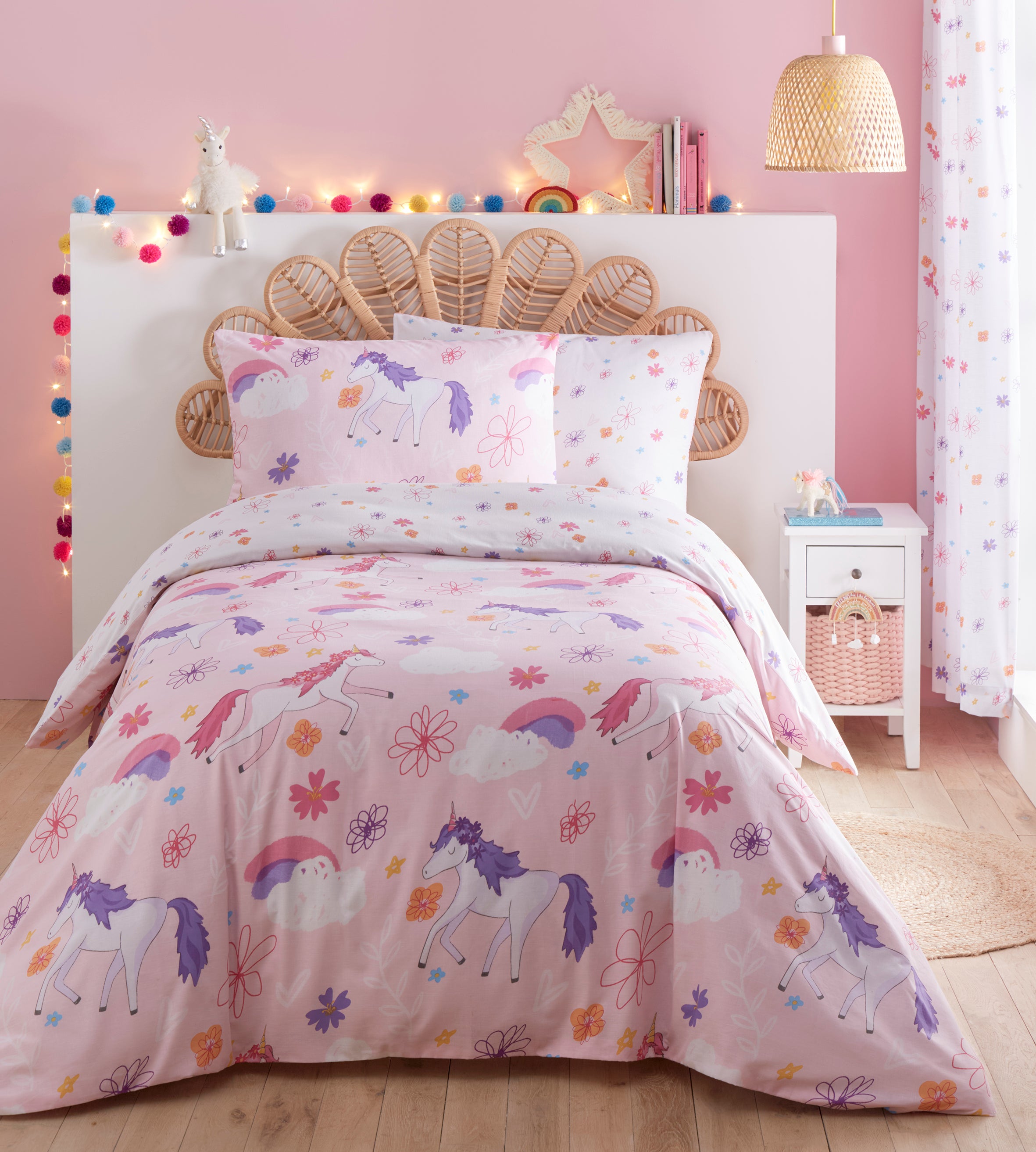 Unicorn Childrens Duvet Set or Curtains Reversible