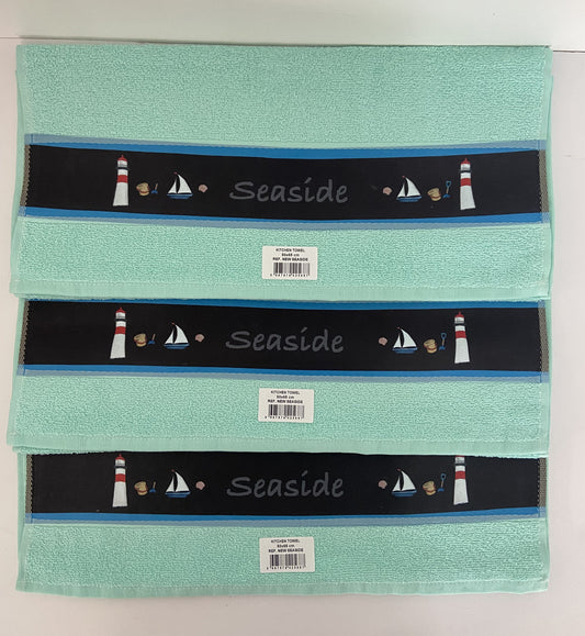 Seaside Kitchen Tea Towel in Aqua