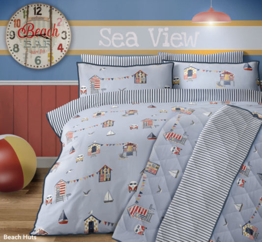 Cotton Rich Beach Huts Seaside Design Duvet Cover Set