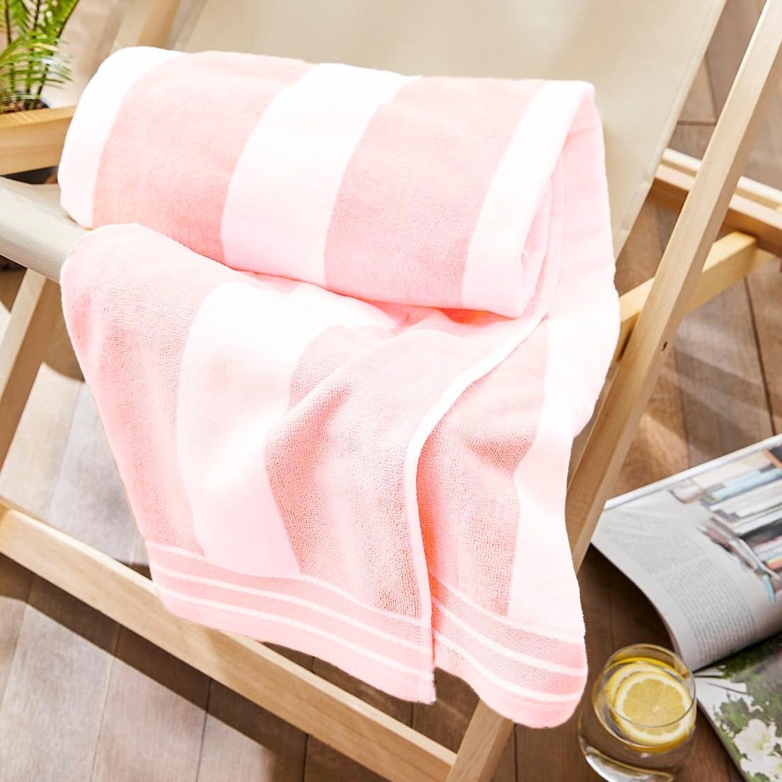 Jumbo Beach Towel Pale Pink Stripe